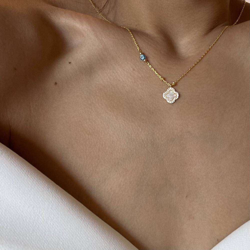 Kardelen Kleeblatt Mit Nazar Halskette - 925 SILBER