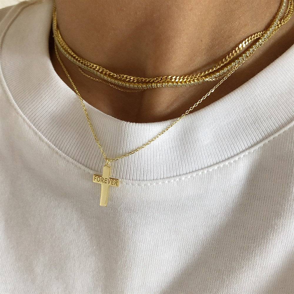 Kardelen Kreuzkette mit Name - 925 SILBER