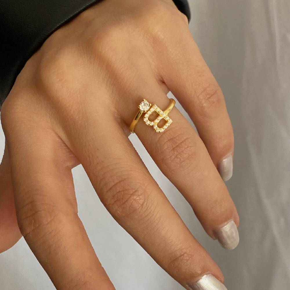 Kardelen Letter Diamond Ring - 925 SILBER