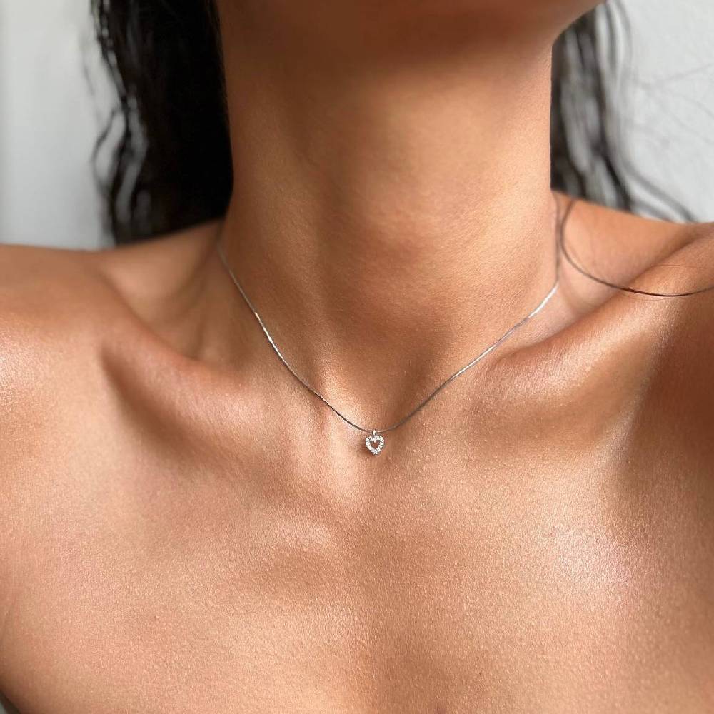 Kardelen MINI ZIRKONIA HERZ HALSKETTE - 925 SILBER