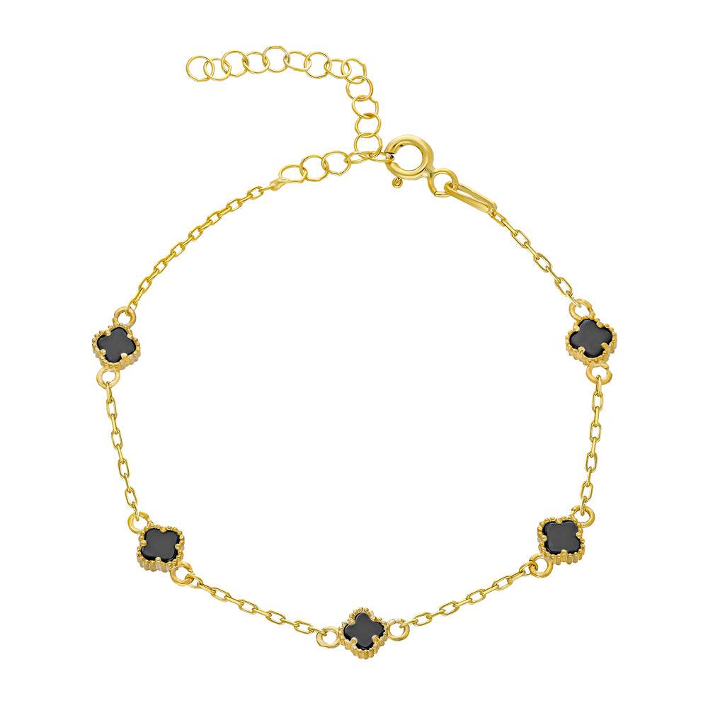 Kardelen MINIMAL SCHWARZE KLEE ARMKETTE - 925 SILBER