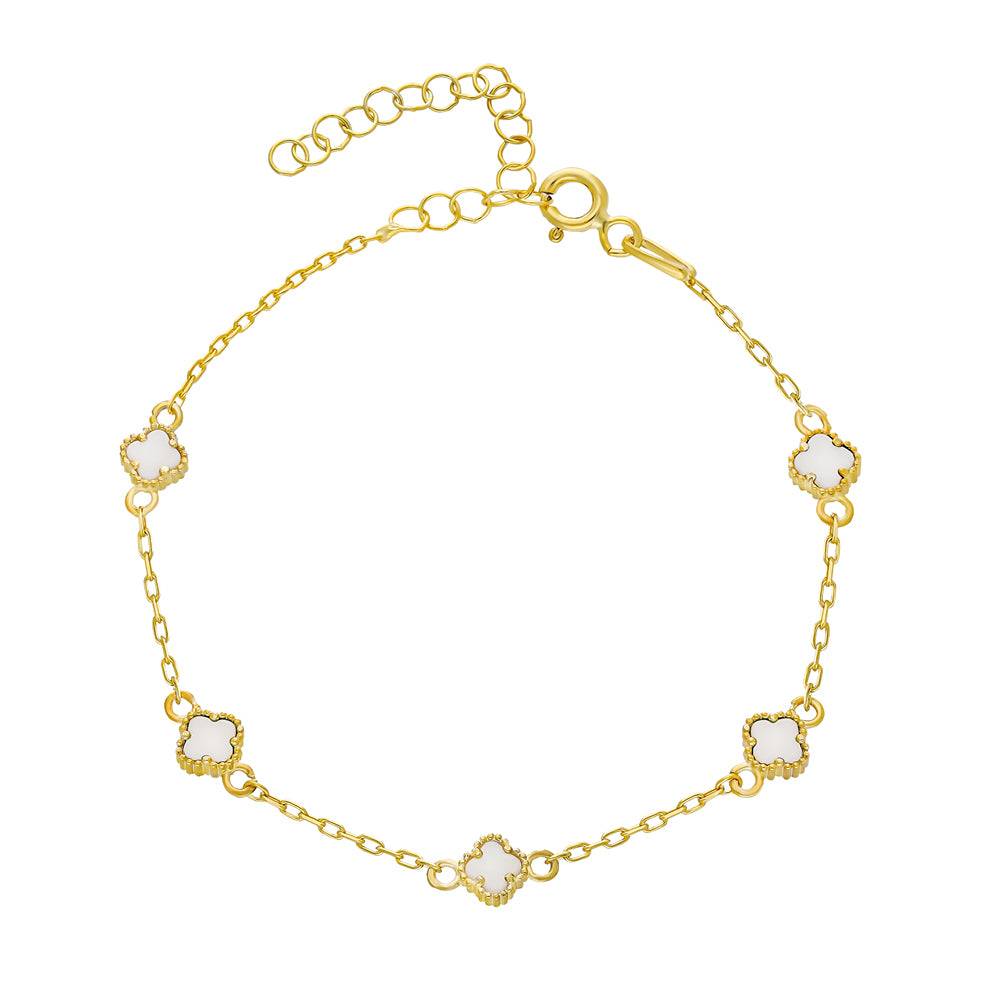 Kardelen MINIMAL WEISSE KLEE ARMKETTE - 925 SILBER