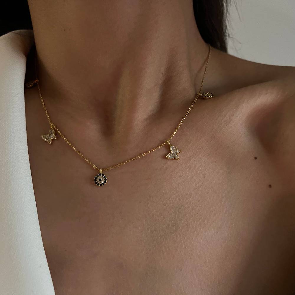 Kardelen Nazar X Butterfly Kette - 925 SILBER