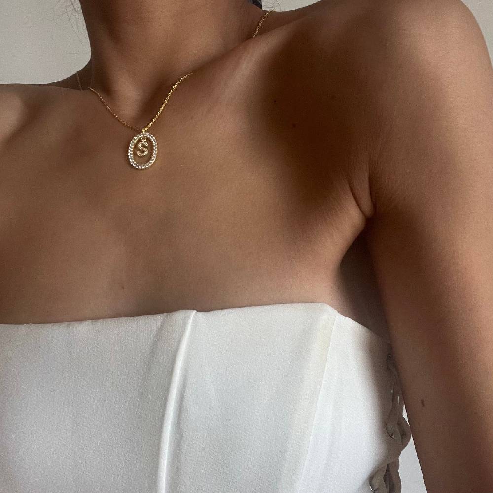 Kardelen Oval Zirkonia Buchstaben Kette - 925 SILBER