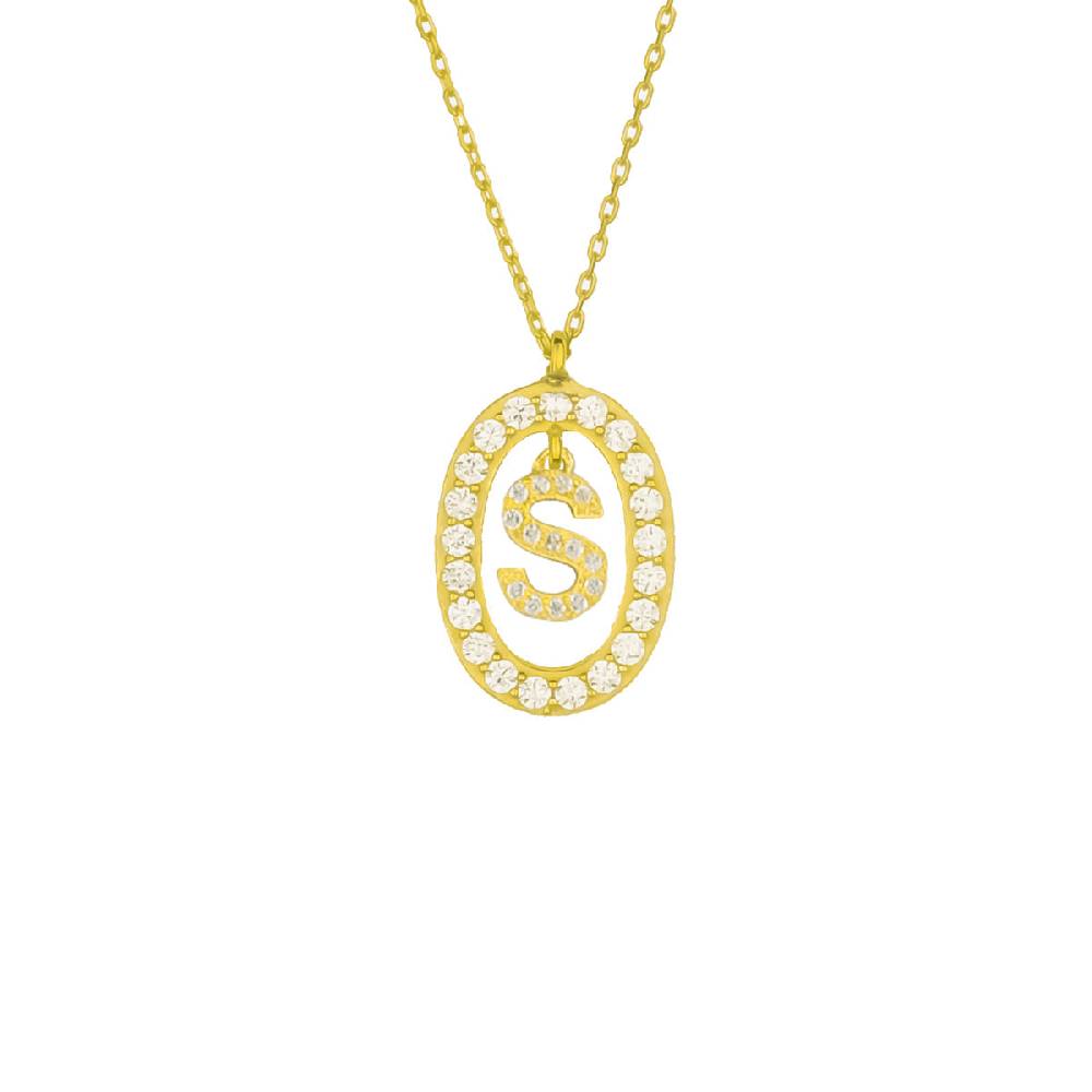 Kardelen Oval Zirkonia Buchstaben Kette - 925 SILBER