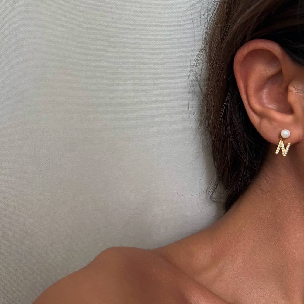 Kardelen PEARL INITIALEN OHRRING - 925 SILBER