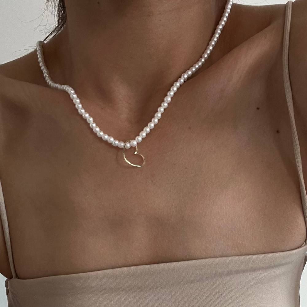 Kardelen PERLEN HALSKETTE MIT HERZ - 925 SILBER