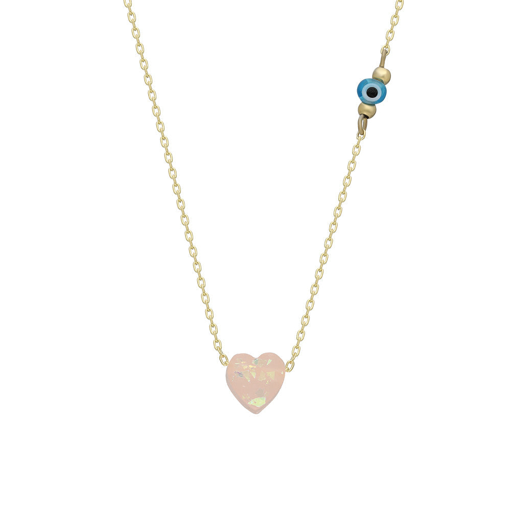 Kardelen Pinke Herz Kette mit Nazar - 925 SILBER