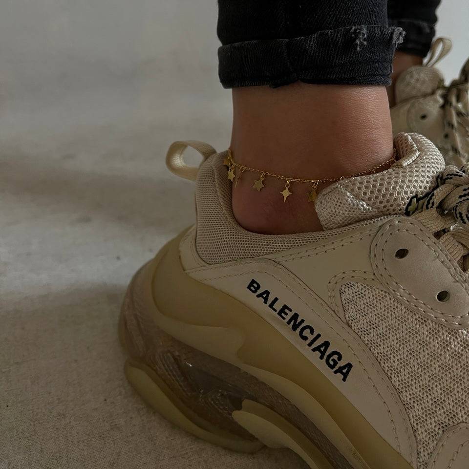 Kardelen Shooting Star X Star Fußkette - 925 SILBER