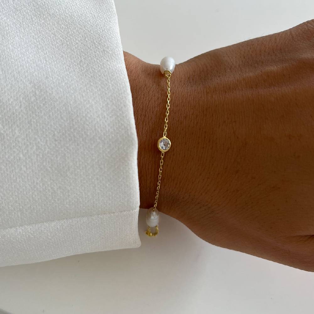 Kardelen Stein Armkette Mit Perlen - 925 SILBER