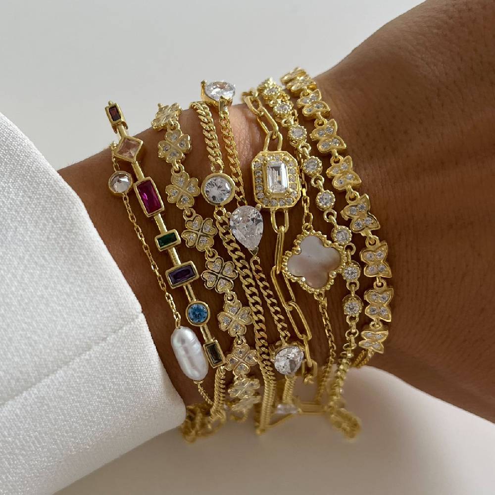 Kardelen Stein Armkette Mit Perlen - 925 SILBER