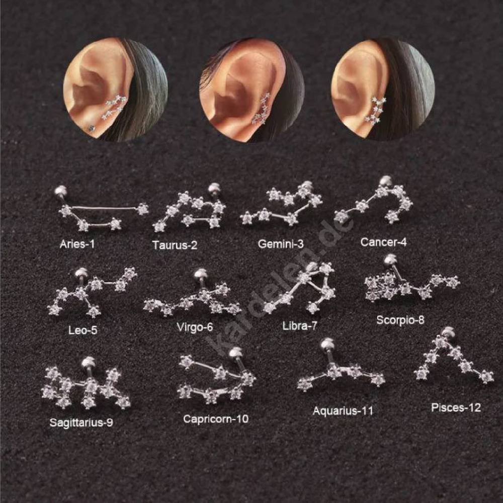 Kardelen STERNZEICHEN ZIRKONIA PIERCING - 925 SILBER