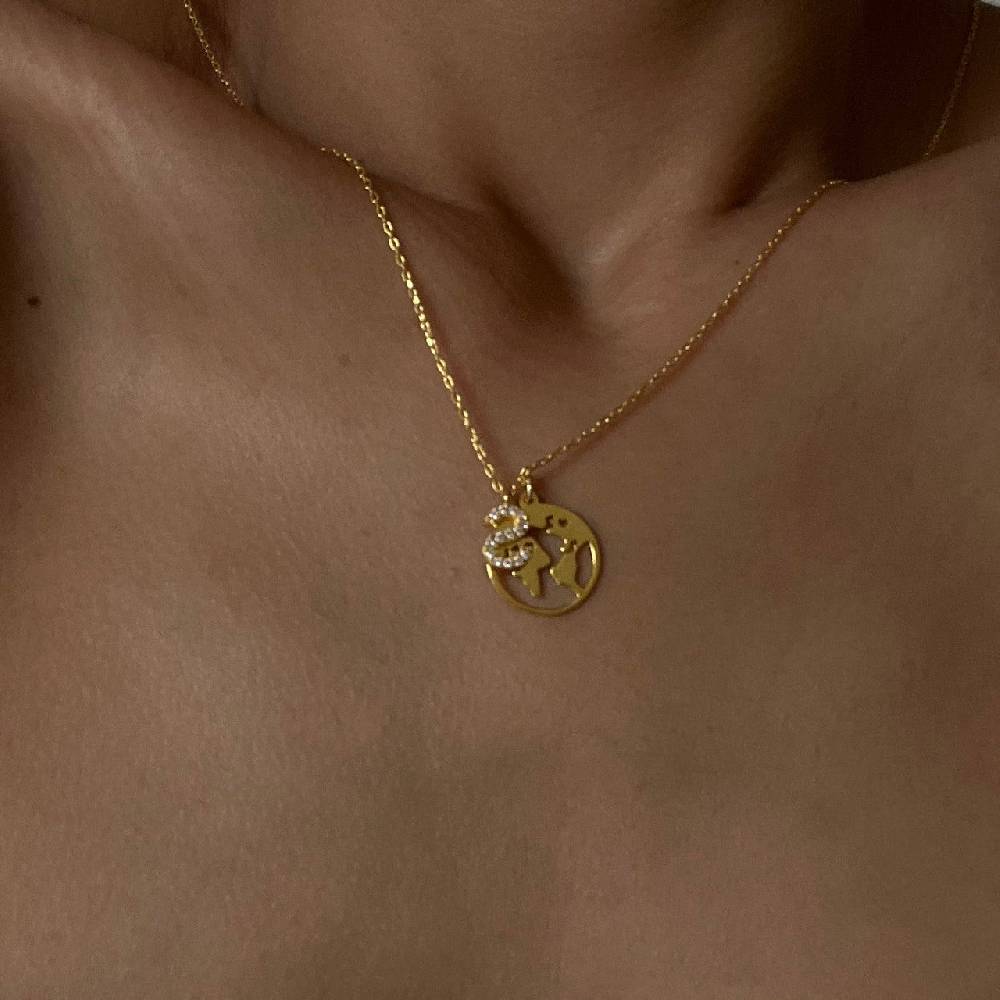 Kardelen Welt Halskette Mit Initalien - 925 SILBER