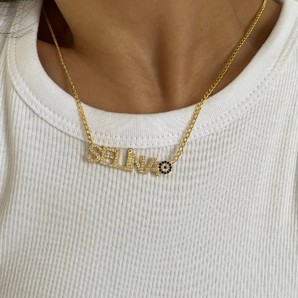 Kardelen ZIRKONIA NAMENSKETTE MIT NAZAR - 925 SILBER