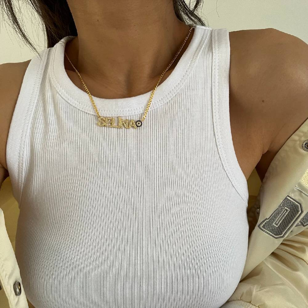 Kardelen ZIRKONIA NAMENSKETTE MIT NAZAR - 925 SILBER