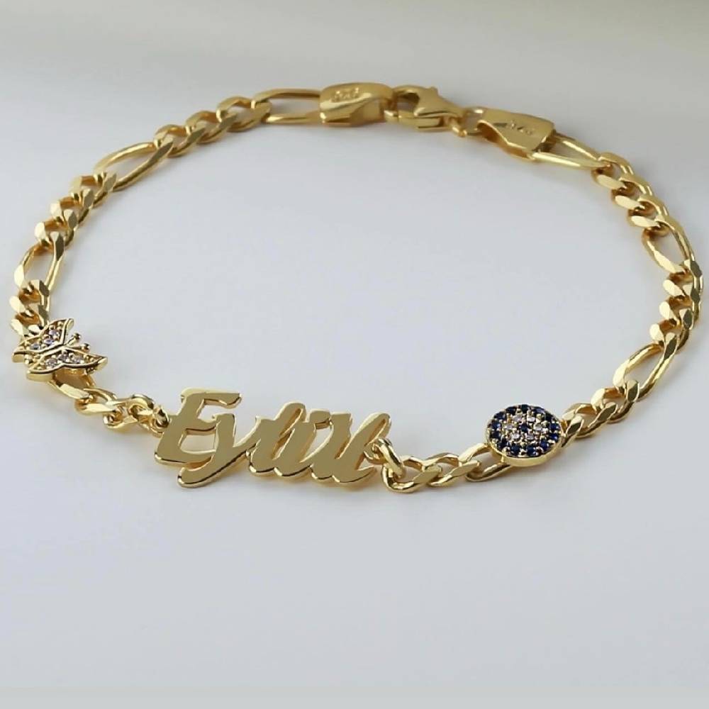 Kardelen KINDER NAMENSARMKETTE MIT NAZAR UND SCHMETTERLING - 925 SILBER