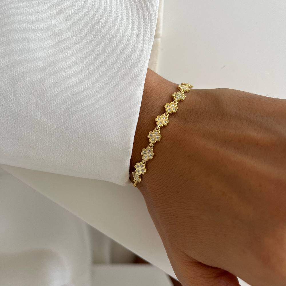 Kardelen Kleeblatt Armkette Mit Zirkonia - 925 SILBER