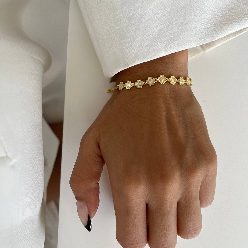 Kardelen Kleeblatt Armkette Mit Zirkonia - 925 SILBER