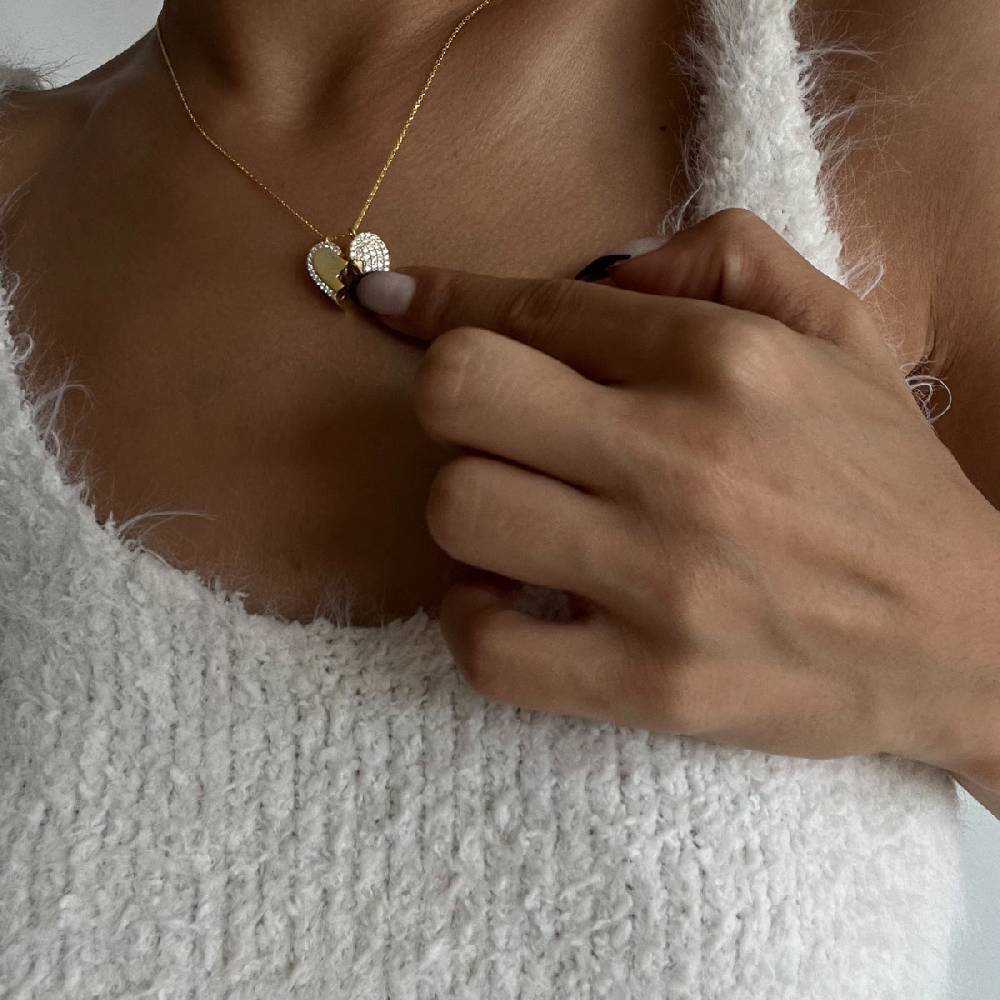 Kardelen Magnet Herz Halskette Mit Zirkonia - 925 SILBER