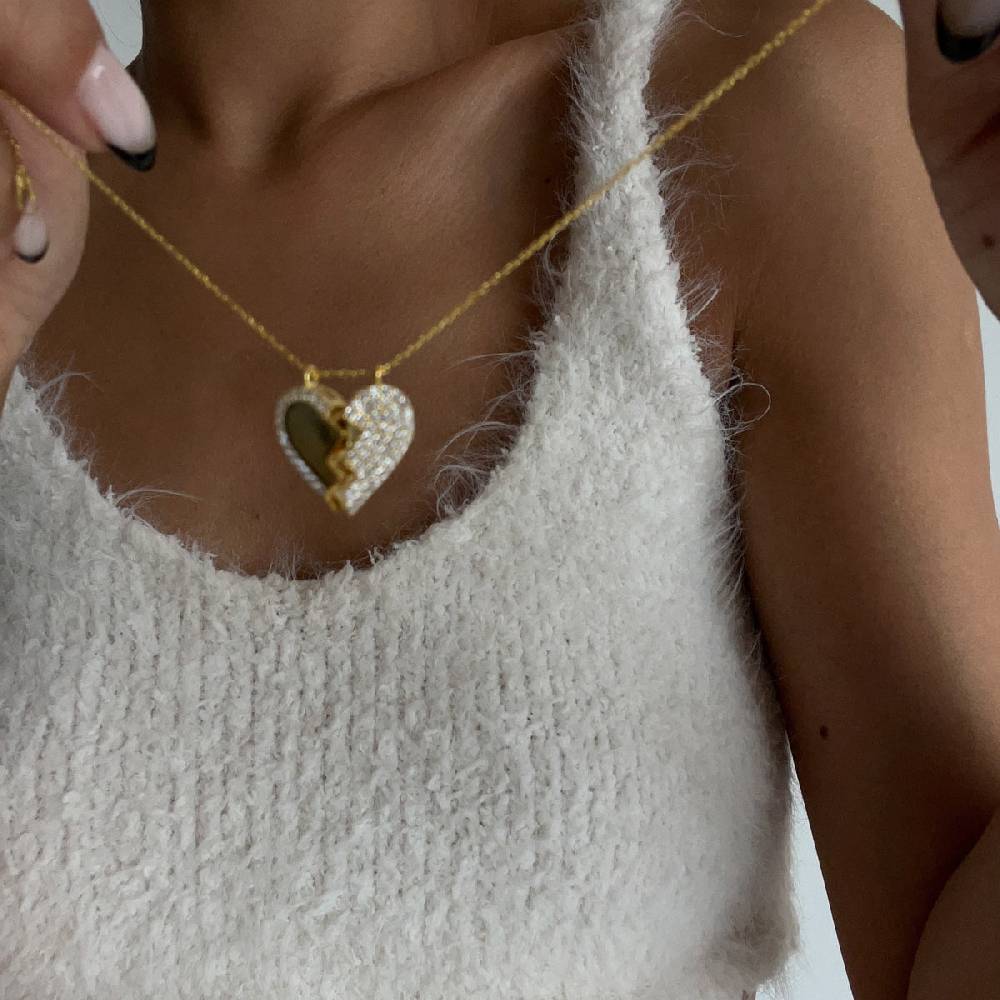 Kardelen Magnet Herz Halskette Mit Zirkonia - 925 SILBER