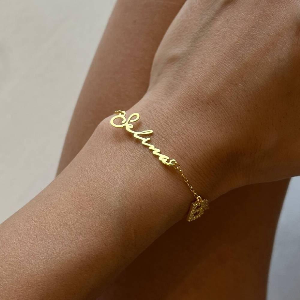 Kardelen NAMENSARMKETTE NOTERA MIT INITIAL UND NAZAR - 925 SILBER