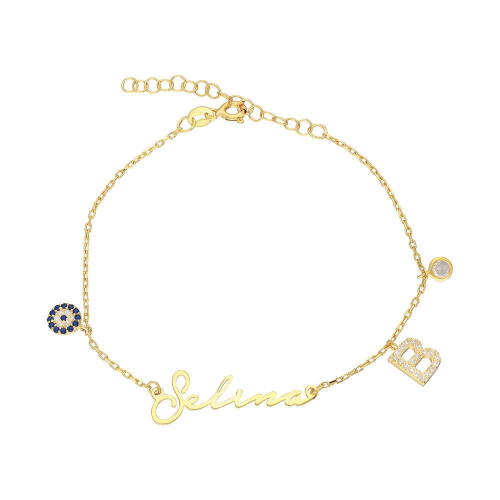 Kardelen NAMENSARMKETTE NOTERA MIT INITIAL UND NAZAR - 925 SILBER