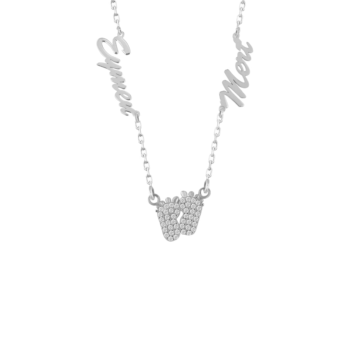 Kardelen Namenskette Mit 2 Wunschnamen Babyfuß - 925 SILBER