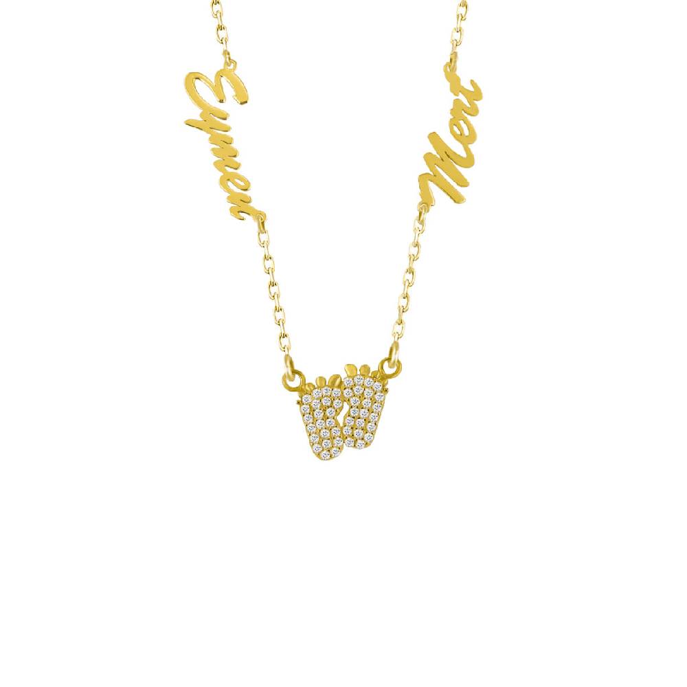 Kardelen Namenskette mit 2 Wunschnamen Babyfuß - 925 SILBER