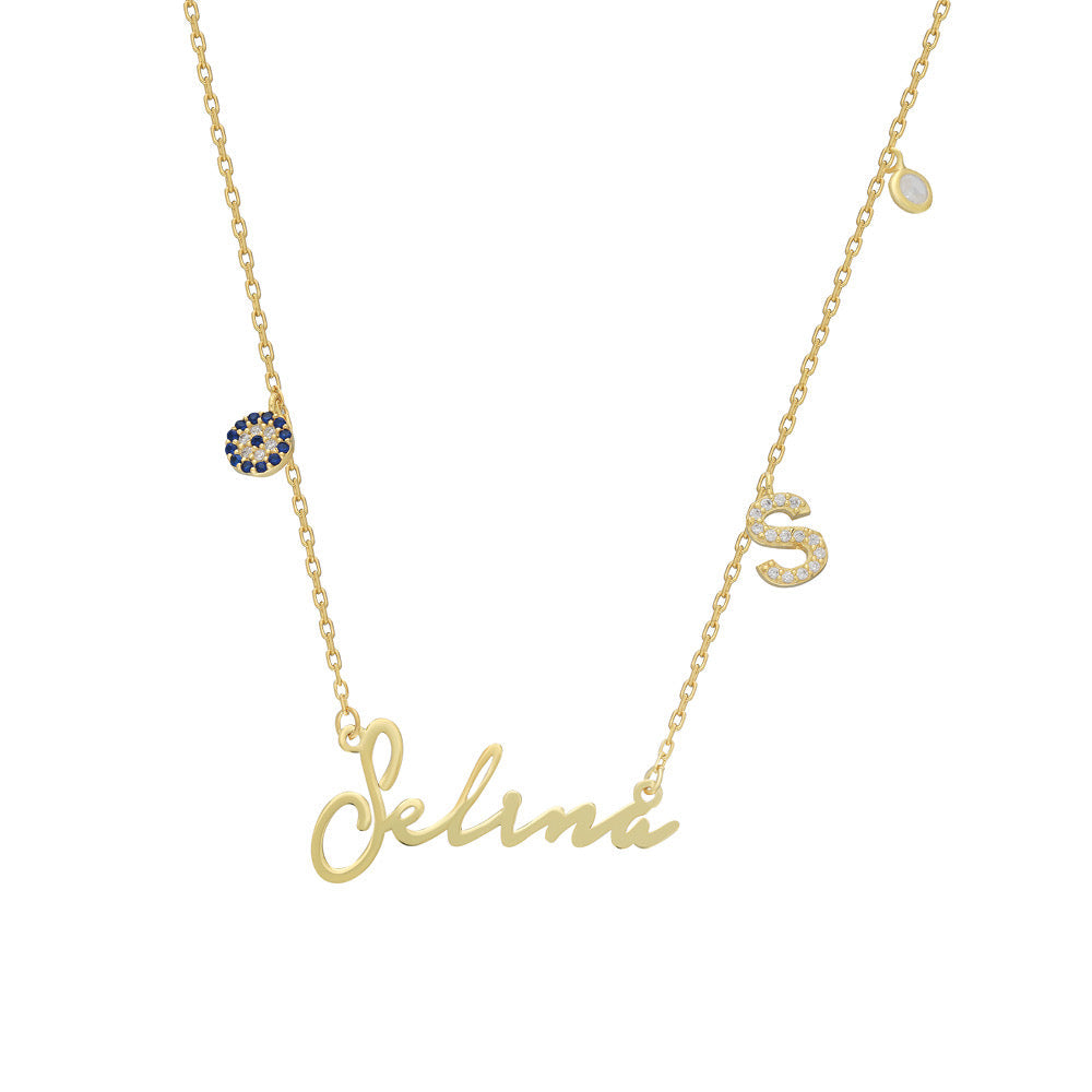 Kardelen Namenskette Notera mit Initial und Nazar - 925 SILBER