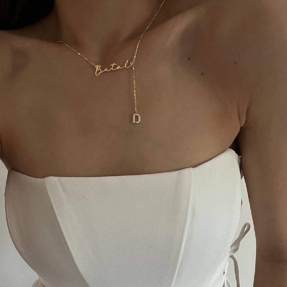 Kardelen Namenskette Y Mit Zirkonia Buchstabe - 925 SILBER