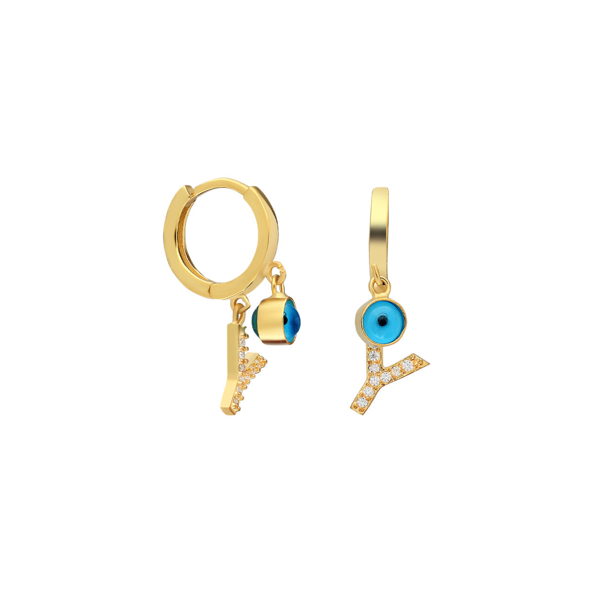 Kardelen OHRRING MIT NAZAR UND ZIRKONIA BUCHSTABEN - 925 SILBER