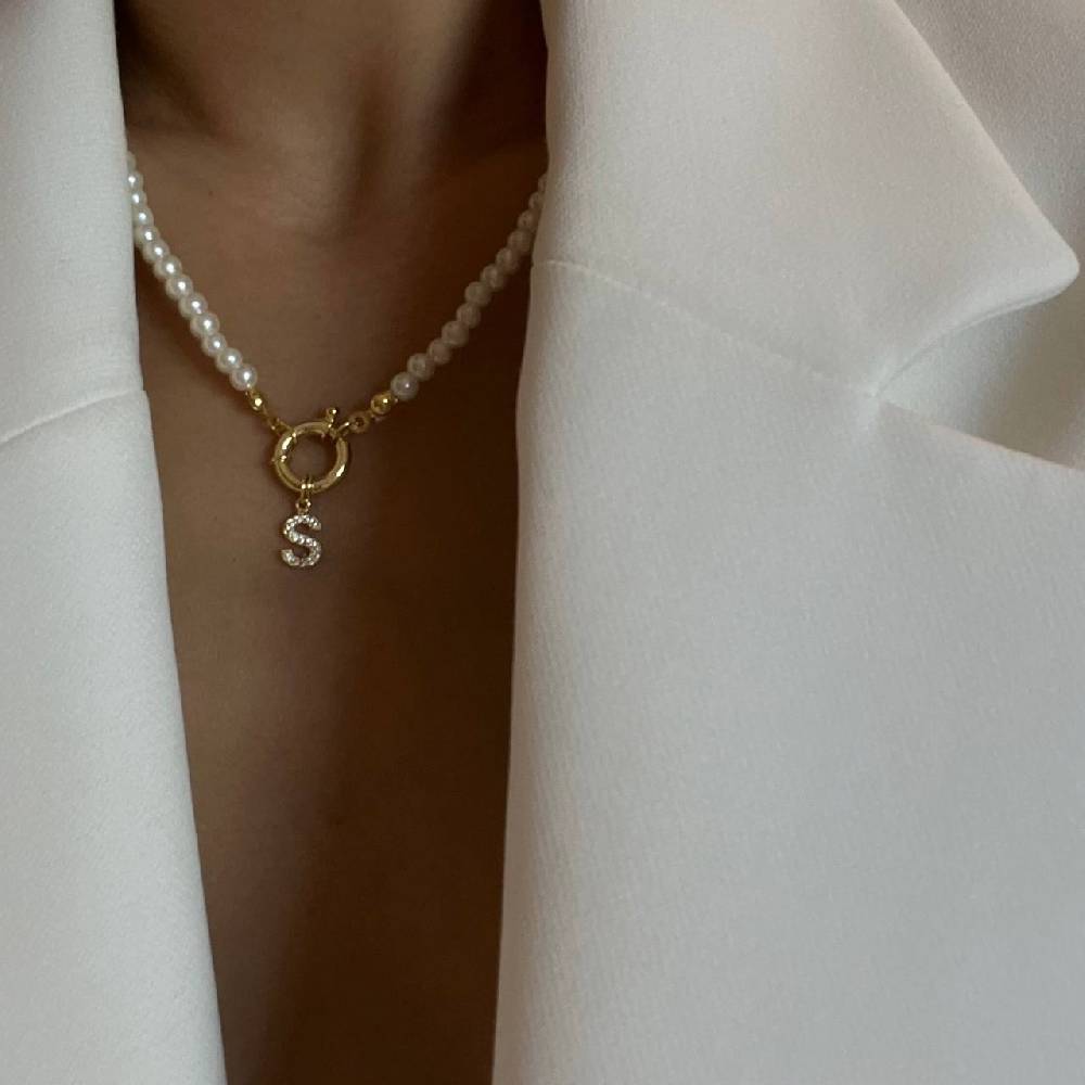 Kardelen Pearl Chain Zirkonia Buchstaben Halskette - 925 SILBER