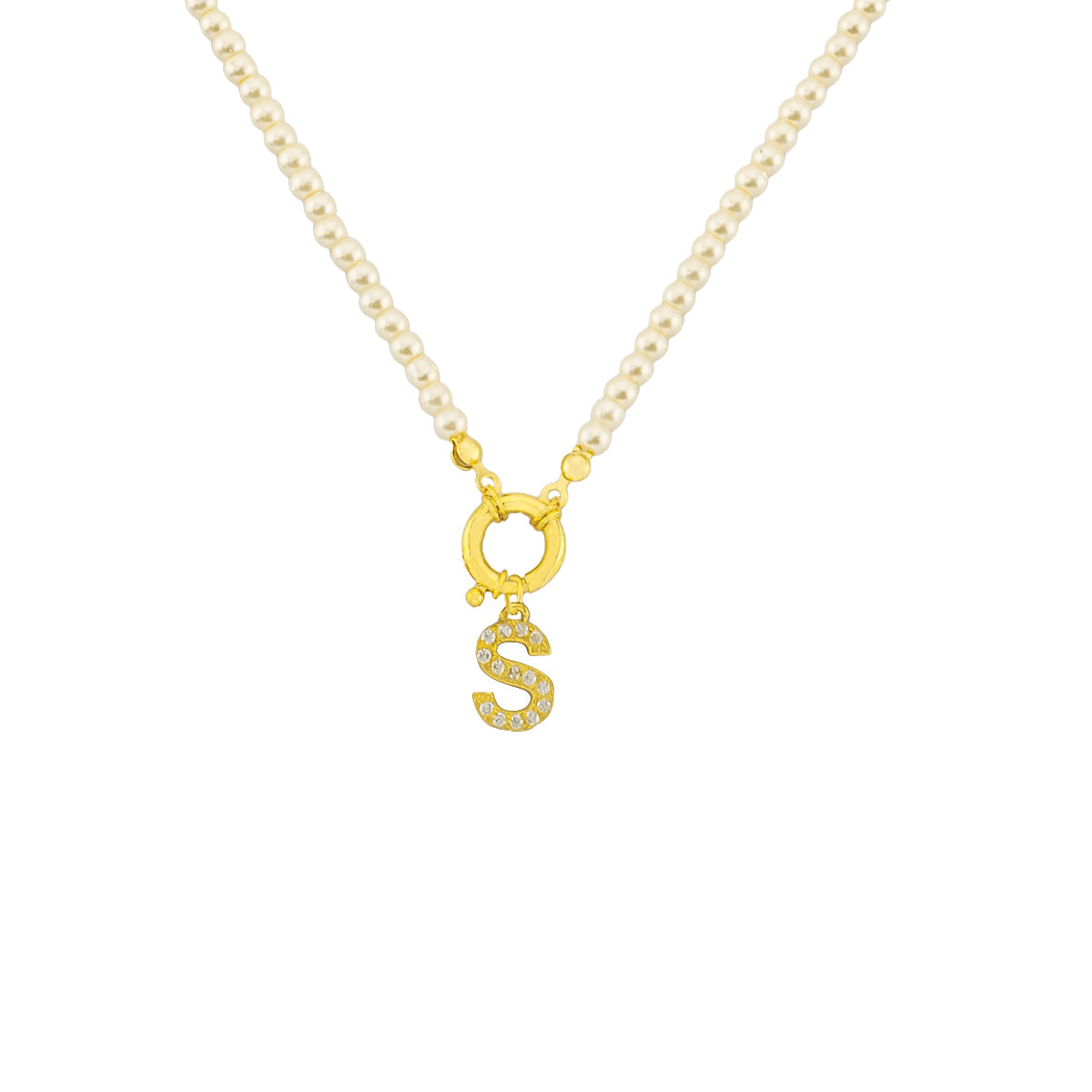 Kardelen Pearl Chain zirkonia Buchstaben Halskette - 925 SILBER