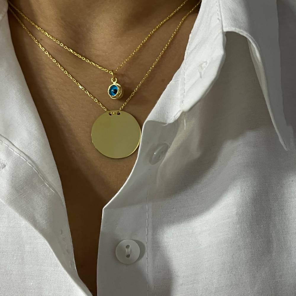 Kardelen Plättchen Gravurkette Nazar Kombi - 925 SILBER