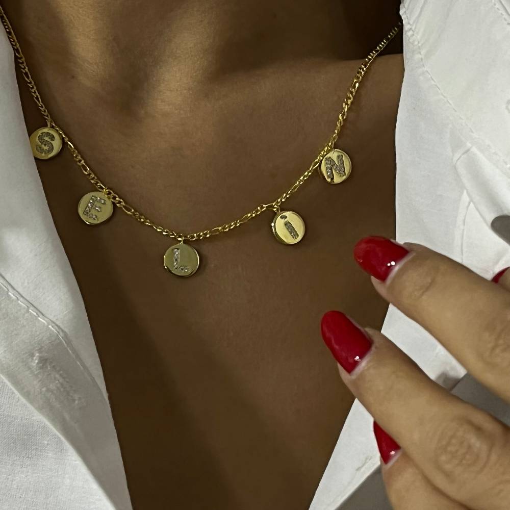 Kardelen Plättchen Zirkonia Buchstaben Halskette - 925 SILBER