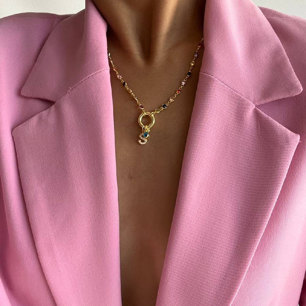 Kardelen Rainbow Buchstaben Halskette Mit Nazar - 925 SILBER