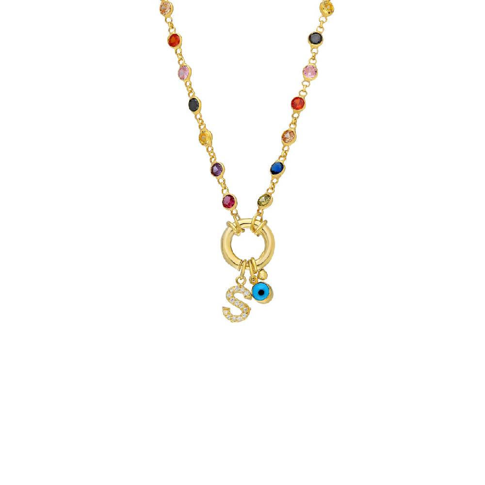 Kardelen Rainbow Buchstaben Halskette mit Nazar - 925 SILBER