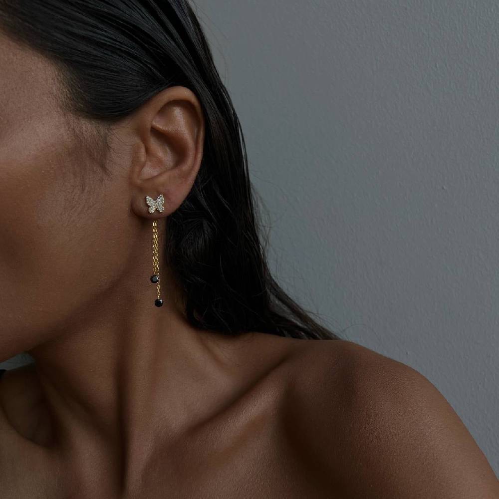 Kardelen Schwarze Schmetterling Ohrringe - 925 SILBER