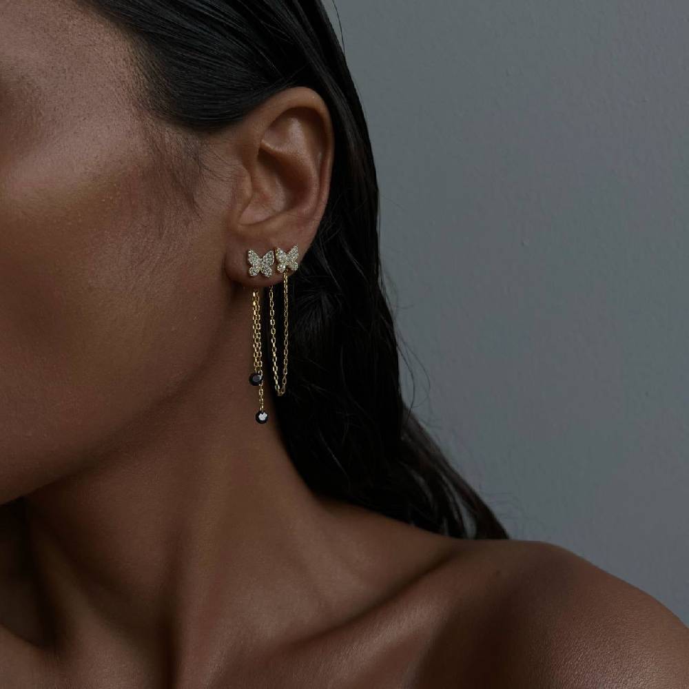 Kardelen Schwarze Schmetterling Ohrringe - 925 SILBER