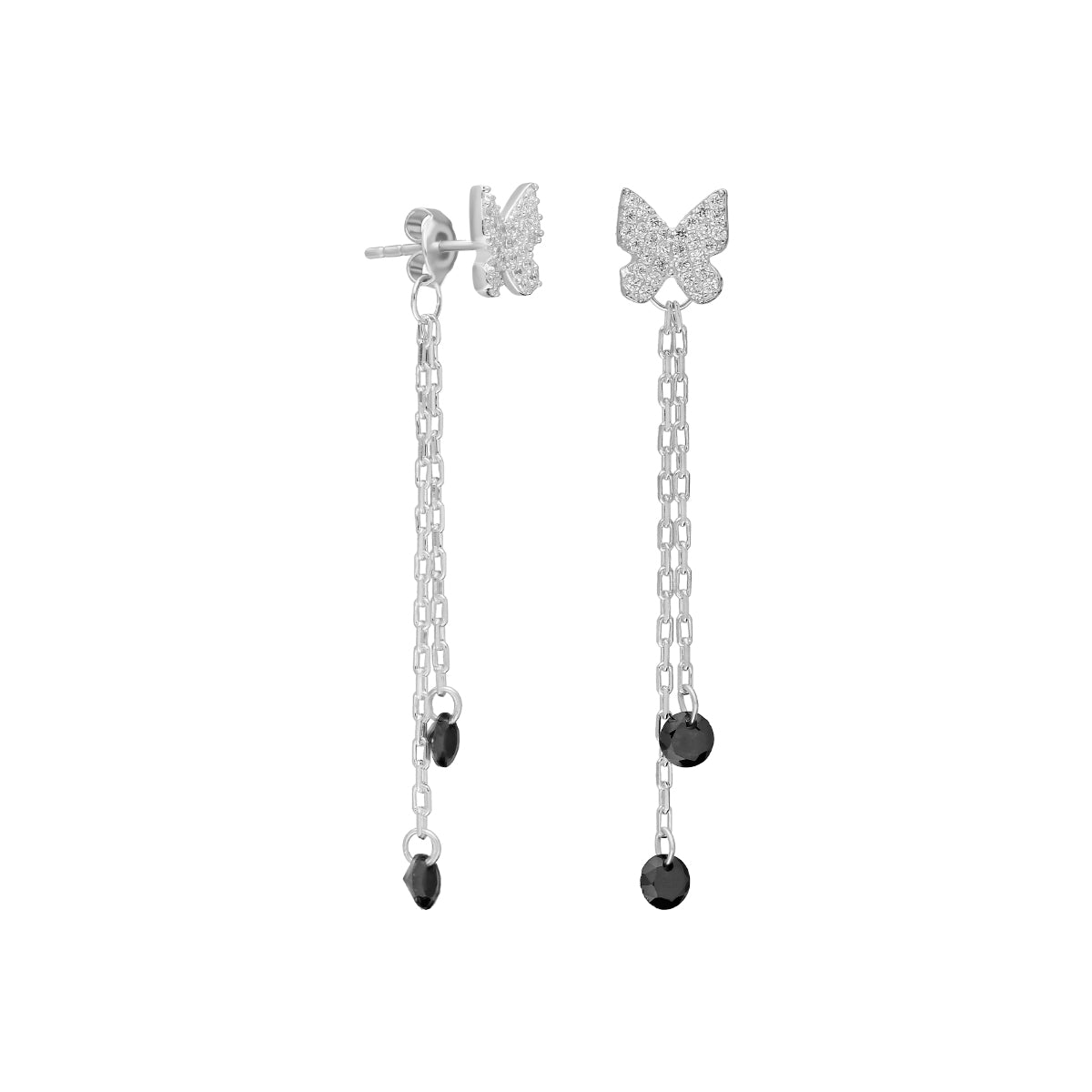 Kardelen Schwarze Schmetterling Ohrringe - 925 SILBER