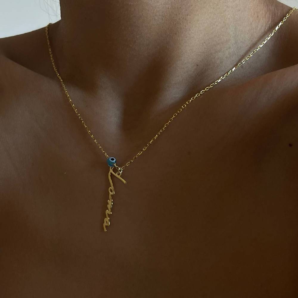 Kardelen Senkrechte Namenskette Mit Nazar - Schriftart Notera - 925 SILBER