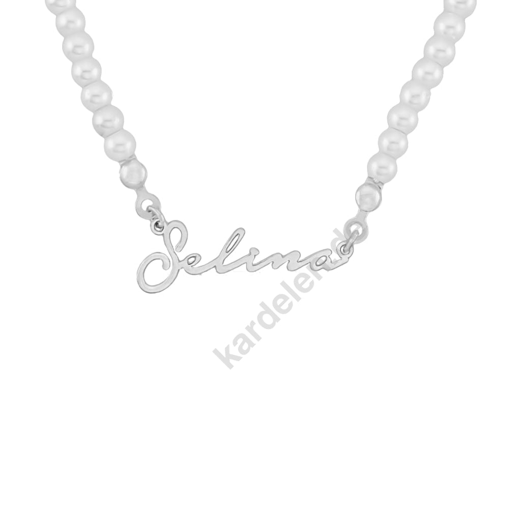 Kardelen Signatur Kette Waagerecht Mit Perlen - 925 SILBER