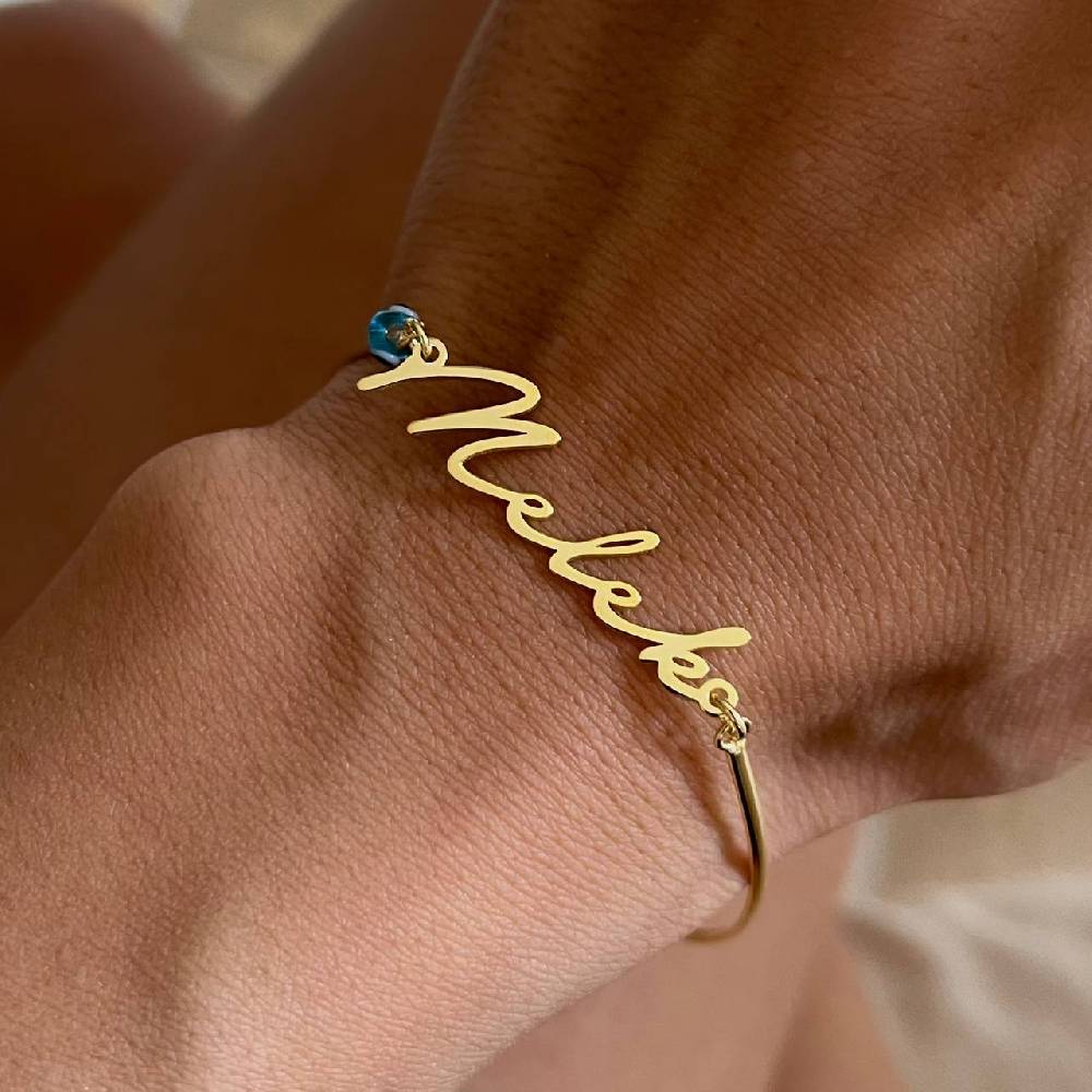 Kardelen Signatur Namens Armreif Mit Nazar Auge - 925 SILBER