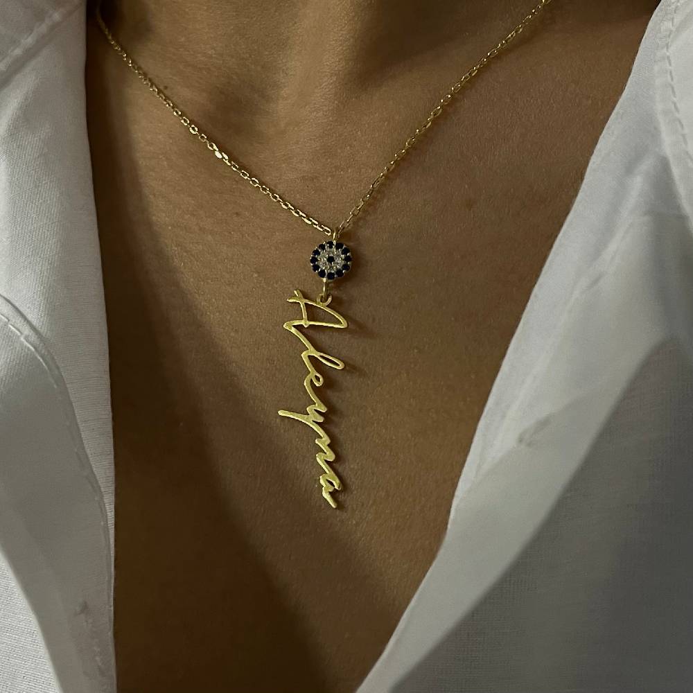 Kardelen Signatur Namenskette Mit Nazarstein - 925 SILBER