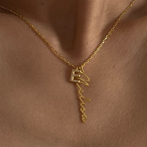 Kardelen Signatur Namenskette Mit Zirkonia Buchstabe - 925 SILBER