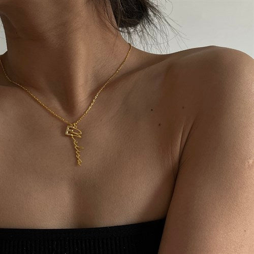 Kardelen Signatur Namenskette Mit Zirkonia Buchstabe - 925 SILBER