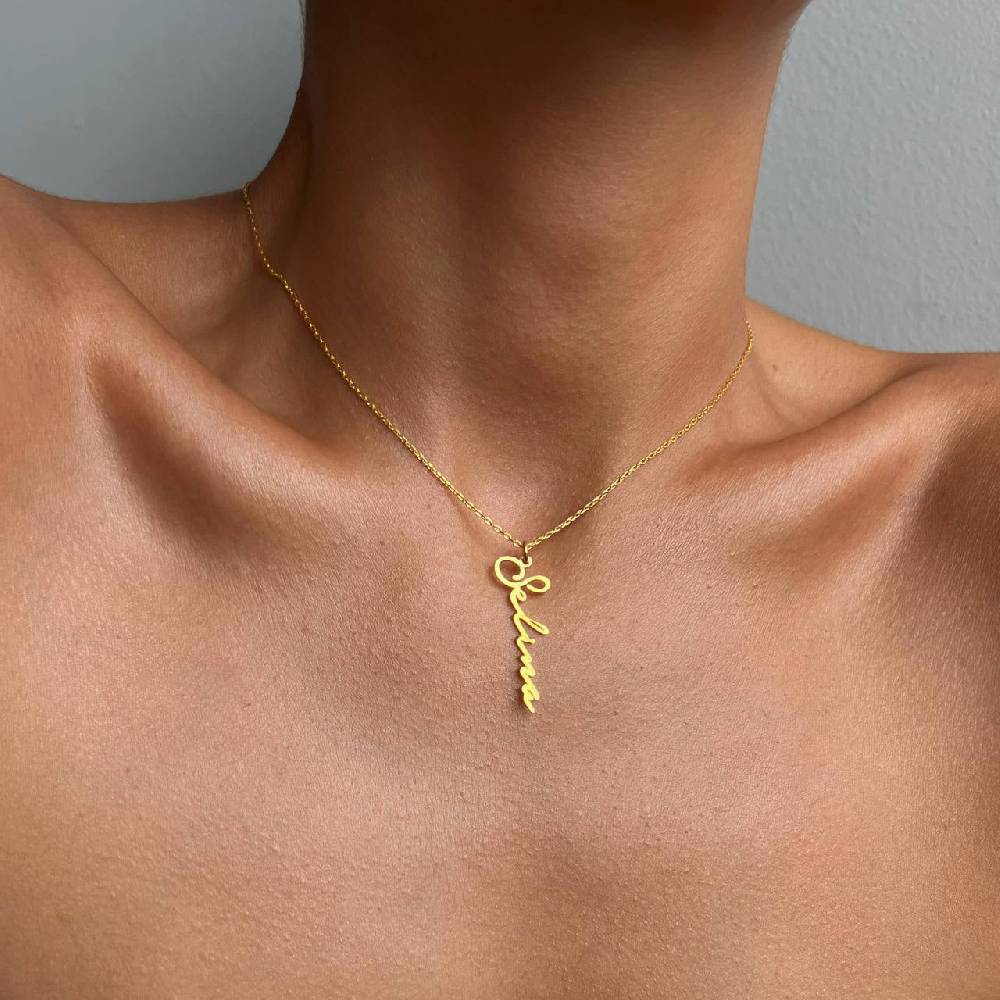 Kardelen Signatur Senkrechte Namenskette - 925 SILBER