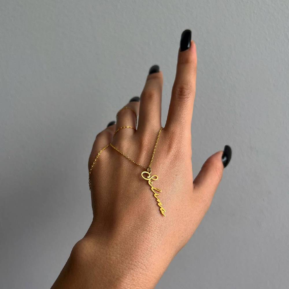 Kardelen Signatur Senkrechte Namenskette - 925 SILBER