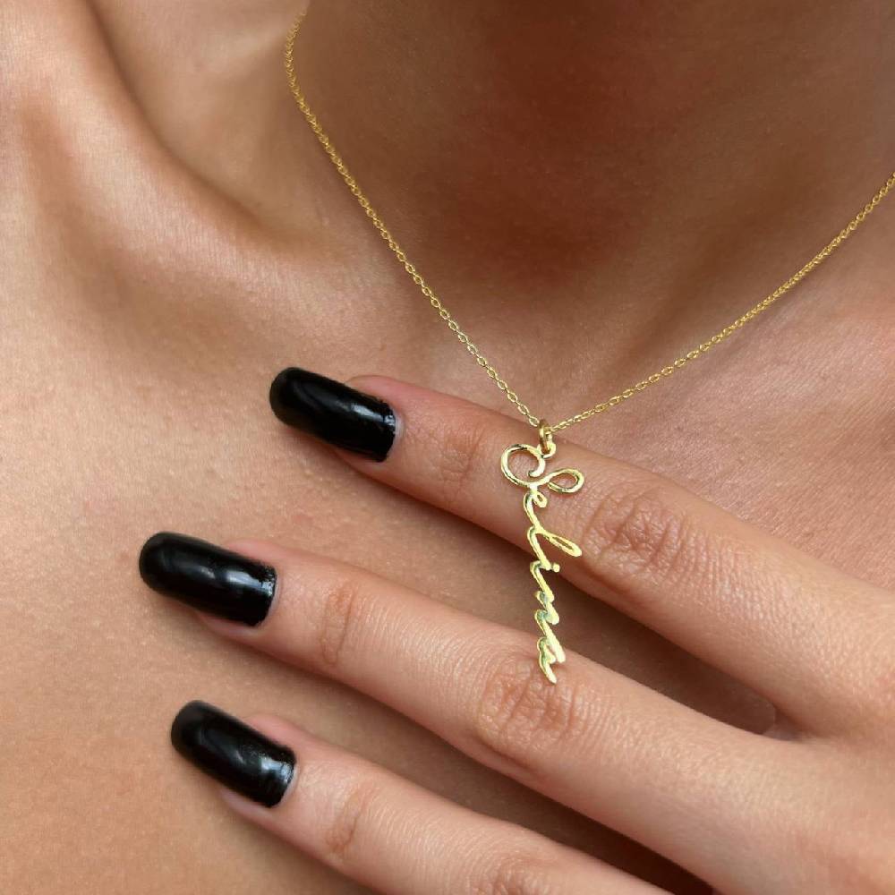 Kardelen Signatur Senkrechte Namenskette - 925 SILBER