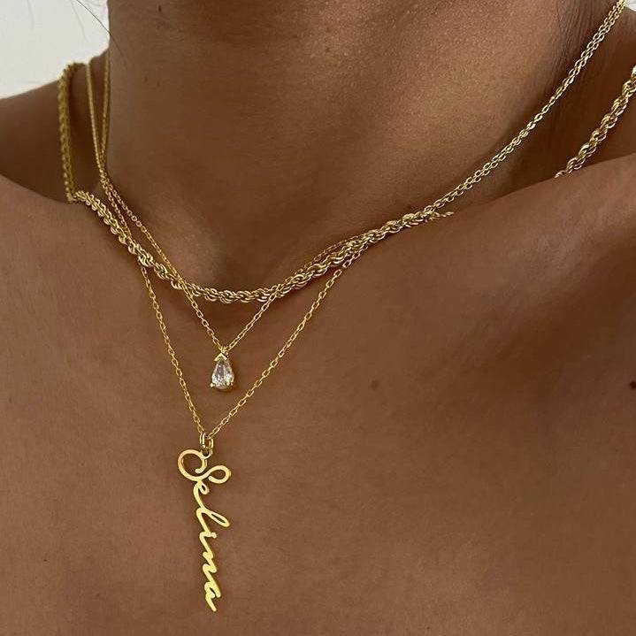 Kardelen Signatur Senkrechte Namenskette - 925 SILBER